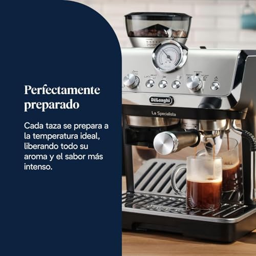 Perfetto La Specialista Arte, Máquina de Café Espresso y Cappuccino con Bomba, Máquina de Café en Grano, 3 Recetas Predefinidas, 8 Ajustes de Molienda, EC9155.MB, Metal/Negro