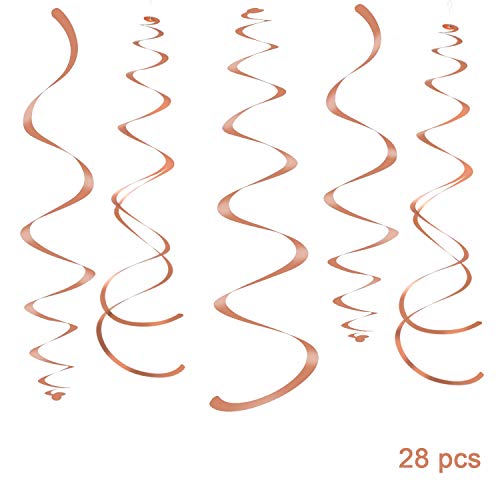 WEVEN Rose Gold Party Hanging Swirl Decorations Sparkly Foil Streamer for Ceiling, Pack of 28