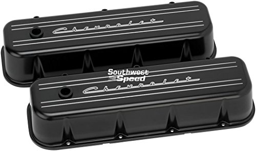 NEW BILLET SPECIALTIES CHEVROLET SCRIPT SATIN BLACK POWDER-COATED ALUMINUM TALL VALVE COVER SET FOR BIG BLOCK CHEVY WITH STAINLESS BOLTS, RUBBER GROMMETS, 1 1/4" HOLE FOR BREATHER/PCV