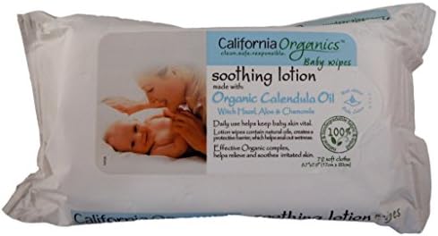 California Organics Soothing Lotion Baby Wipes 100% Natural with Organic Aloe, Calendula & Chamomile Pack of 72