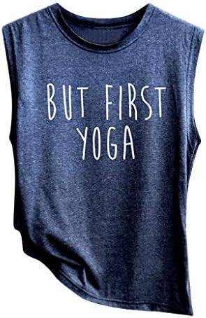 Women Sleeveless Print Solid Tank Tops, Comfortable Casual O-Neck Yoga Sport Fashion Simple Summer Loose Ladies Tee Shirt with Slogan