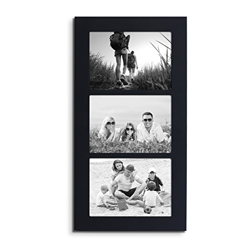Adeco Decorative Wood Divided Wall Hanging Artwork Print Picture Photo Frame, 3 Opening 5x7" (Black)