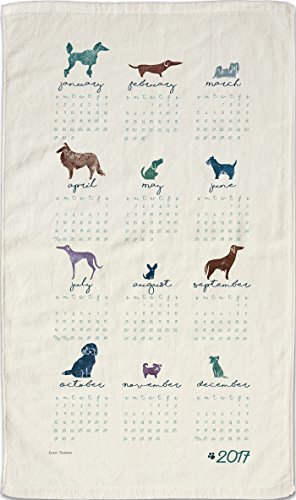 2017 Kitchen Linen Calendar Towel with Dowel for Easy Hanging (Dogs)