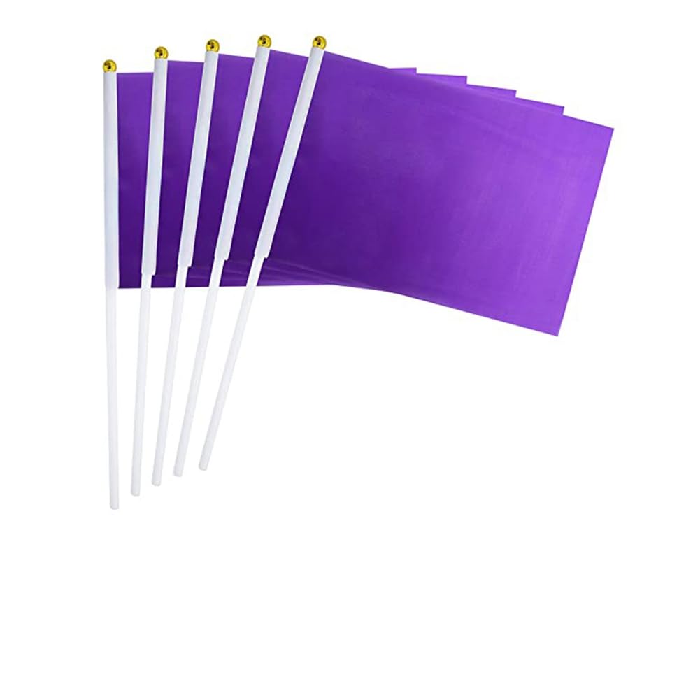 Hrlace Mini Flag 14 x 21 cm Small Hand Flag Solid DIY Graffiti Banner Referee Flag Hand Flags for Sports Events Celebrations Party Indoor Outdoor Decoration Purple Pack of 10