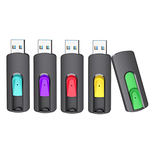 Aiibe USB-Stick 3.0, 128 GB, 130 MB/s, USB-Stick 3.0, einziehbar, tragbar, bunt, Multi-Pack (Cyan, Grün, Lila, Rot, Gelb), 5 Stück