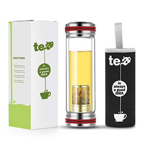 BINE 14oz Glass Tea Infuser Bottle Tumbler Strainer for Loose Leaf, Herbal, Green or Ice Tea Cold Brew Coffee Mug or Fruit Infusion Hot or Cold Water Travel Bottle Free Travel Sleeve - Thumbnail 6