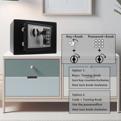 Nyganmelloz Digital Safe Box with Key, Small Electronic Security Safe with Digital Keypad & Override Keys, Home Office Hotel Money Cash Box for Jewelry, Documents, Valuables (Black)