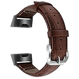 Issmolog for Fitbit Charge 3 Bands, Classic Genuine Leather Wristband Replacement with Stainless Steel Connector Compatible for Fitbit Charge 3 Women Men (Brown)