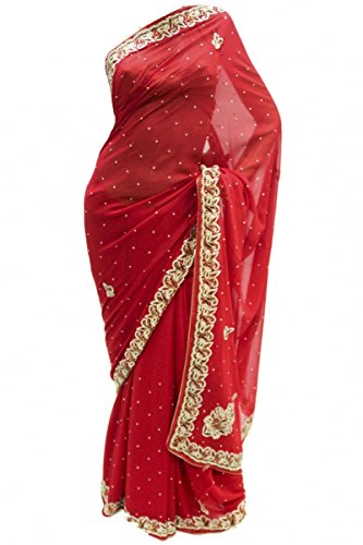 Exquisite Red & Gold Party Saree