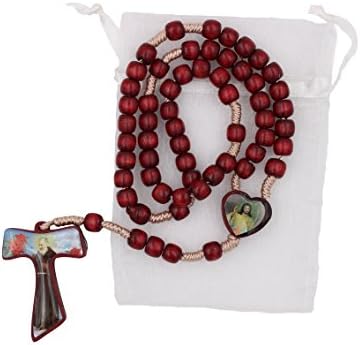 Bundle: 6mm Wood Bead on Cord Rosary with Divine Mercy Centerpiece and Organza Storage Bag