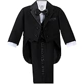 Dressy Daisy Baby Boy Tuxedo 5 Pieces Set Formal Dress Suit Gentleman Tux Wedding Outfit Black White Ivory