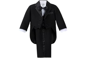 Dressy Daisy Baby Boy Tuxedo 5 Pieces Set Formal Dress Suit Gentleman Tux Wedding Outfit Black White Ivory