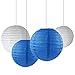 Furuix Bridal Shower Decorations 16 pcs White Navy Blue Grey 10inch 8inch Tissue Paper Pom Pom Paper Lanterns Mixed Package for Blue Themed Party Baby Shower Decoration (White Navy Blue)