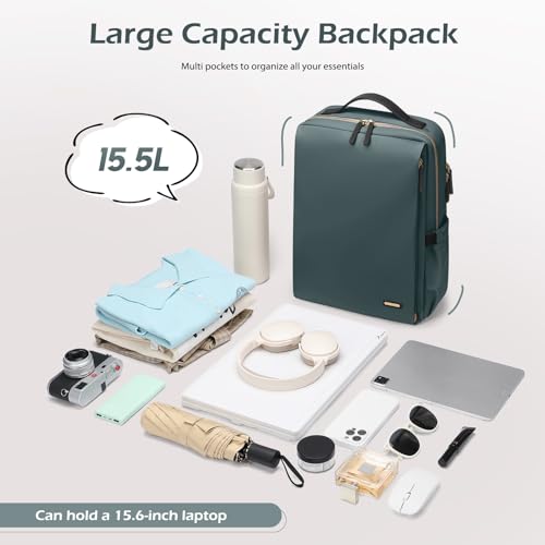 Elegant Women's Airline Approved Laptop Backpack Perfect for Work, University and Travel Multifunctional Casual Backpack Fits 15.6 Inch Notebook (Dark Green)