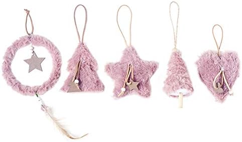 Deykhang 5Pieces Christmas Ornament Wood Plush Soft Christmas Tree Heart Star Ring Pendant Xmas Ornament Window Decor Light Pink