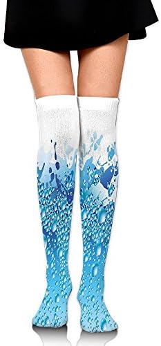 Hizhogqul Aquarium Like Water Image With Bubbles Splashes Drops Print Women's Fashion Over The Knee High Socks (60cm)