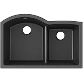Elkay Quartz Classic ELGHU3322RBK0 Black Offset 60/40 Double Bowl Undermount Sink with Aqua Divide
