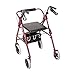 DMI Lightweight Adjustable Seat Height Aluminum Rollator Mobility Walker with Cushioned Backrest, Hand Brakes, Flip-Up Seat and Front Swivel Wheels, Burgundy