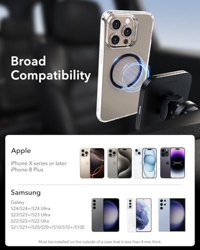 ESR for MagSafe Sticker, MagSafe Ring Magnet, 2 Pack Magnetic Metal Ring for Phone case,Universal Magnetic Wireless Charger Conversion Kit for iPhone 16/16e/15/14/13/12, Galaxy S24/S23, Black & Silver