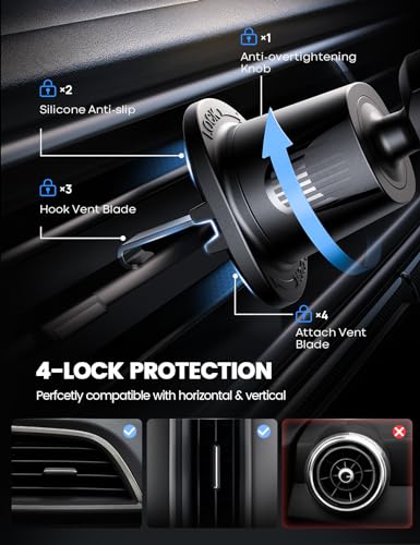 Lamicall Car Phone Holder Vent - [Thick Cases Friendly] Wider Clamp & Metal Hook, Phone Holders for Your Car Mount Automobile Hands Free Cradle Air Vent for iPhone 17 16 15 14 Pro Max All Smartphone
