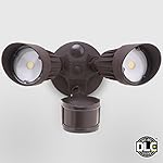20W Dual-Head Motion Activated LED Outdoor Security Light, Photo Sensor, 3 Modes, DLC-listed, 120W Halogen Equiv., 5000K Daylight, 1600Lm Floodlight, Entryways, Porch, Bronze