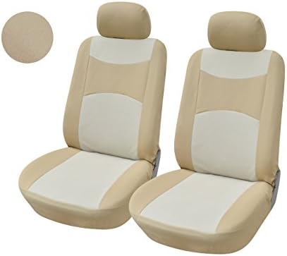 N16103 Tan-Fabric 2 Front Car Seat Covers for C-MAX Edge Edge Fiesta (SE) Focus (ST) Mustang Taurus Escape Fusion Transit Connect 2020 2019 2018-2007 (Tan)
