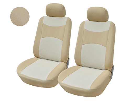 N16103 Tan-Fabric 2 Front Car Seat Covers for C-MAX Edge Edge Fiesta (SE) Focus (ST) Mustang Taurus Escape Fusion Transit Connect 2020 2019 2018-2007 (Tan)