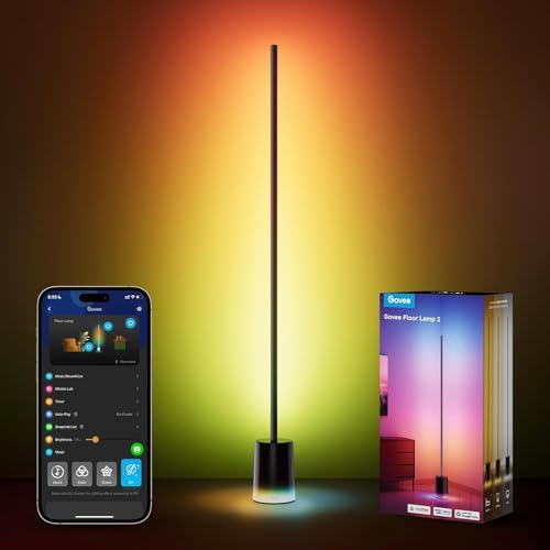 Govee RGBIC Floor Lamp, LED Lights Compatible with Alexa and Matter, 152 cm Dimmable 1725lm with Remote Control and APP, Sync Music, 82 Modes, Lamp for Bedside, Bedroom and Living Room, Black