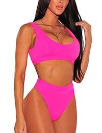 ESONLAR traje de baño para dama, cuello redondo, parte superior recortada, cintura alta, 2 piezas