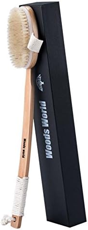 Body Brush Bath Brush Woods World 18 in Long handle Dry&amp;wet Skin Back Brush with Natural Boar Bristle Scrubber Body for better Exfoliation&amp;Shower&amp;Massage&amp;Deep-cleaning Premium Giftbox