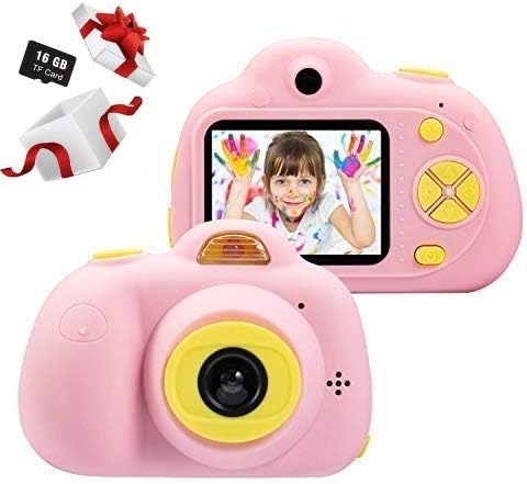 SeeKool Kids Digital Camera 18 Million Pixels, 1080P HD 2 inch Screen Creative DIY Dual Selfie Camera, Rechargeable Video Action Camcorder, Creative Birthday Festival Gift (Pink)