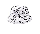 MIXMAX Zipper Graffiti Flat Bucket Hat with Coconut Tree Pattern Outdoor Hatsun Hat H002