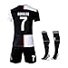 Juventus Home Kids/Youth 2018-2019 Season. #7 Ronaldo Socce Jersey Matching Shorts,Socks.