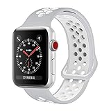 YC YANCH Greatou Compatible for Apple Watch Band,Soft Silicone Sport Band Replacement Wrist Strap Compatible for iWatch Apple Watch Series 3/2/1,Nike+,Sport,Edition,38mm M/L,Pure Platinum White