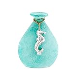 Beachcombers 7.5 Inch Frosted Turquoise Tear Bottle with Seahorse