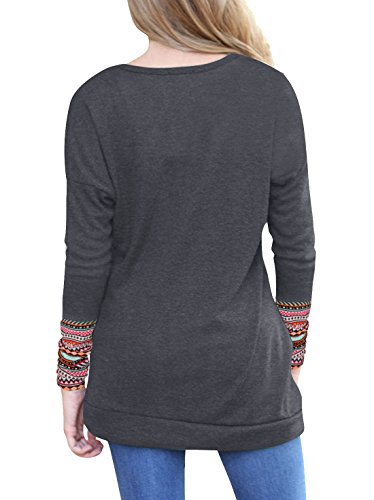 Anicco Womens Long Sleeve Casual Round Neck Loose Tunic Top Blouse T-Shirt StyleB-Black-L