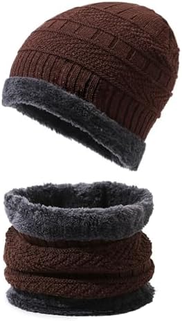 2 Pcs Beanie Hat Scarf Set Knit Skull Cap Men Winter Thick Neck