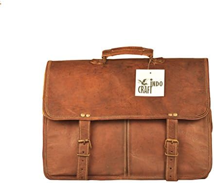 Genuine Leather 16" Laptop Messenger Briefcase Vintage Style School College Office Shoulder Bag / Travel Business Trip Bag By INDO CRAFT