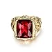MASOP Luxury Gold Tone Engraved Mens Stainless Steel Rings with Red Ruby Garnet Color Stone Size 8-12
