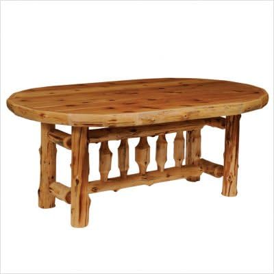 Fireside Lodge Furniture Hand Crafted Cedar Oval Log Dining Table With Standard Finish, 6', Traditional Cedar
