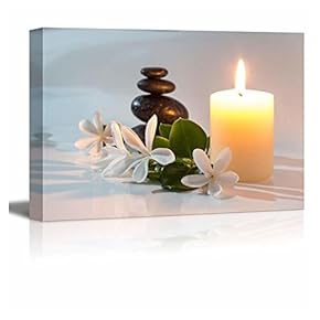 Canvas Prints Wall Art - Tiare Flowers, Candle and Black Stone Spa Concept | Modern Wall Decor/Home Decoration Stretched Gallery Canvas Wrap Giclee Print. Ready to Hang - 12" x 18"