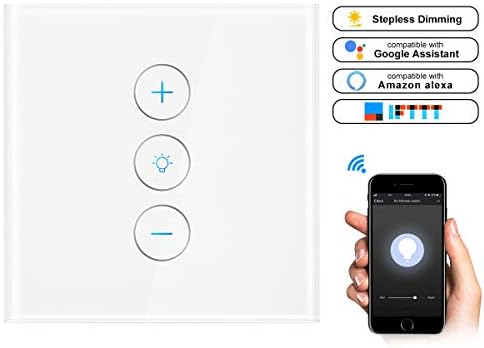 Smart Switch 1 Gang, Konesky Wireless Wall Light Switch Touch Screen Dimmer Switch Support Timing and Remote Control Via APP Compatible with Alexa Google Home(Need Neutral Line)