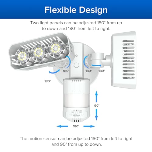 SANSI 38W 5000LM Luces de sensor de movimiento al aire libre, luces de inundación al aire libre con detector de 4 modos ajustables, equivalente a 500W 5000K de atardecer a amanecer, IP65 impermeable