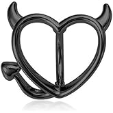 Niaspi 14G Devil Heart Reverse Belly Button Rings - 316L Stainless Steel Navel Rings - Curved Barbell Minimalist Belly Piercing Jewelry