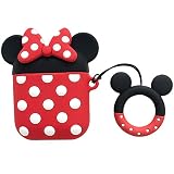 iFiLOVE Compatible with Airpods Case, Cute Cartoon Airpods Cover, Minnie Mouse Soft Silicone Shockproof Protective Case Cover Skin with Ring Buckle Holder for Apple Airpods 1 & 2 Charging Case(#2)