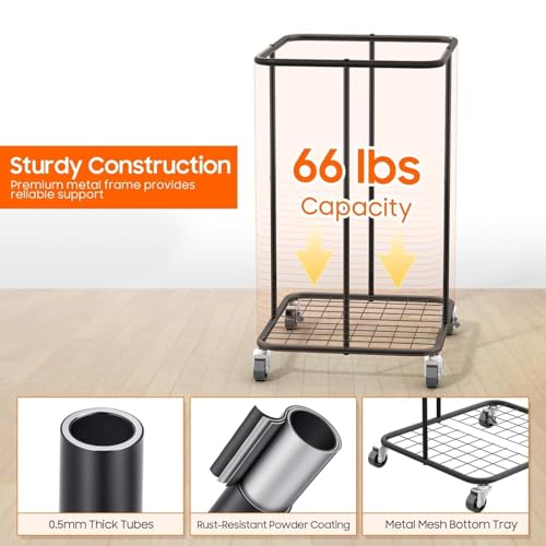 Rolling Laundry Hamper with Wheels – 150L Laundry Basket with Removable Bag & Sturdy Metal Frame, Large Tall Dirty Clothes Hampers for Bedroom, Laundry Room, Apartment, Dorm – Black