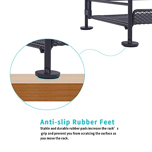 MRINDA Foldable 3 Tier Spice Rack Organizer for Cabinet, 2 Tier Metal Spice Holder Standing Shelf Storage With Guardrail for Kitchen Countertops Bathroom Office