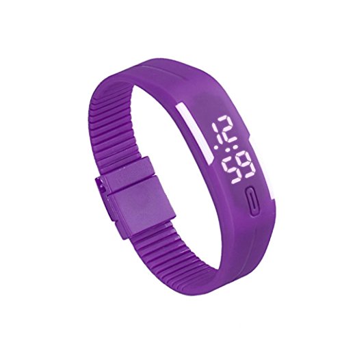 Bolayu Mens Womens Rubber LED Sports Waterproof Watch Bracelet Digital Wrist Watch Purple