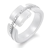Brand New Amazing Jewelry Fashion White Ceramic Ring for Women Sterling Silver Loop Crystal Personalized Finger Band 6mm Width, Comfort Fit Size US Size 6, 7, 8