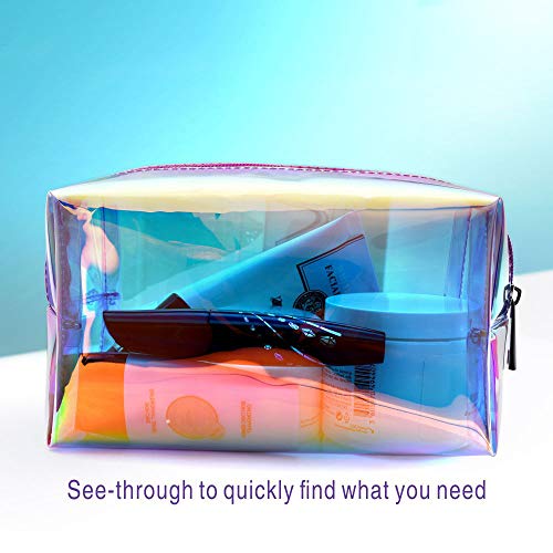 Holographic Makeup Bag, F-color 2 Pack Large Travel Makeup Bag, Fashion Toiletry Bag Cosmetic Organizer for Women, Rose Pink 3 Holographic Makeup Bag, F-color 2 Pack Large Travel Makeup Bag, Fashion Toiletry Bag Cosmetic Organizer for Women, Rose Pink
